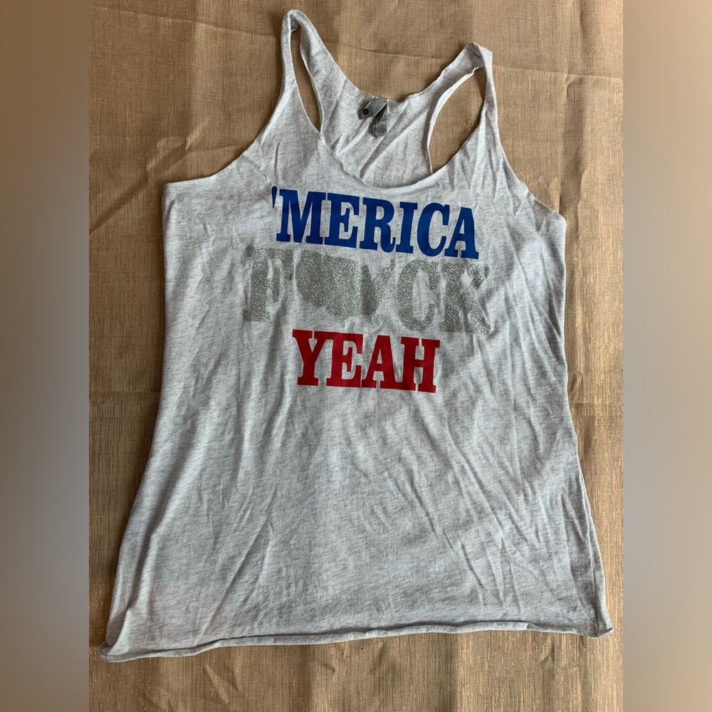 Merica F Yeah racerback grey tank size L